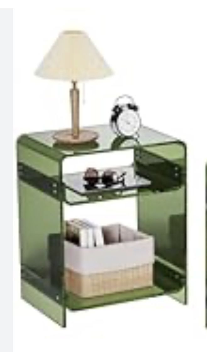 Acrylic End Table Record Player Table with Storage Shelf Clear Side Table Nightstand Green