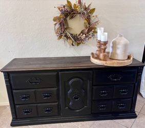 🖤 dresser black brown 9 nine drawers tv stand chest of drawers bedroom cajonera vintage