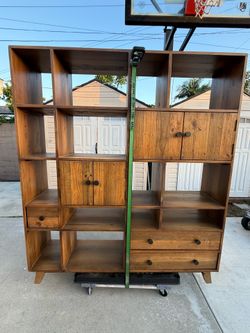 Higher-end title: Sorrento-Style Recycled Wood Wall Unit / Room Divider Bookcase