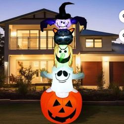 Halloween Inflatables Decorations, Blow up 8ft Ghost Pumpkins, Built-in LED Lights Holiday Yard Décor for Outdoor, Garden Lawn Party