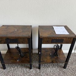 Set of 2 End Tables with Charging Station (USB & Power Outlets)