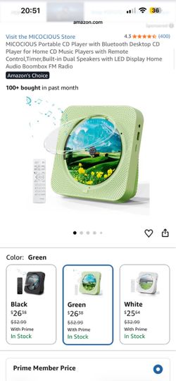 Cute Portable CD Player with Bluetooth, Radio, Timer, USB and speaker + Remote