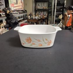 Corning Ware 1.5 Liter Casserole Baking Dish In Peach Floral Pattern, Vintage 80's To 90's, 7 X 7 X 3