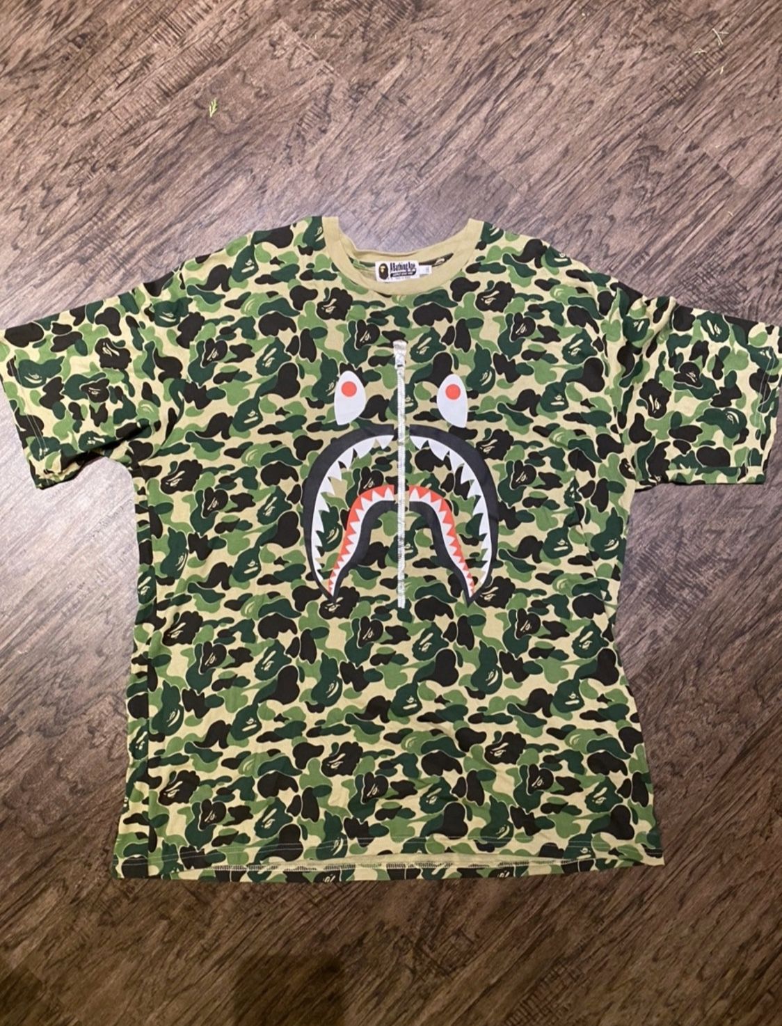 Bape Green Camo Shark Zipper T-Shirt