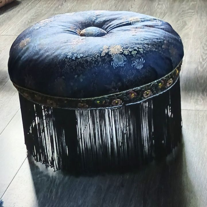 Ottoman Covered In Blue Silk