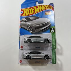 2 Hot Wheels 2022 HW Green Speed Series Silver Lucid Air