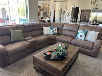 Brown Sectional Sofa with Cup Holders Electric Recliners