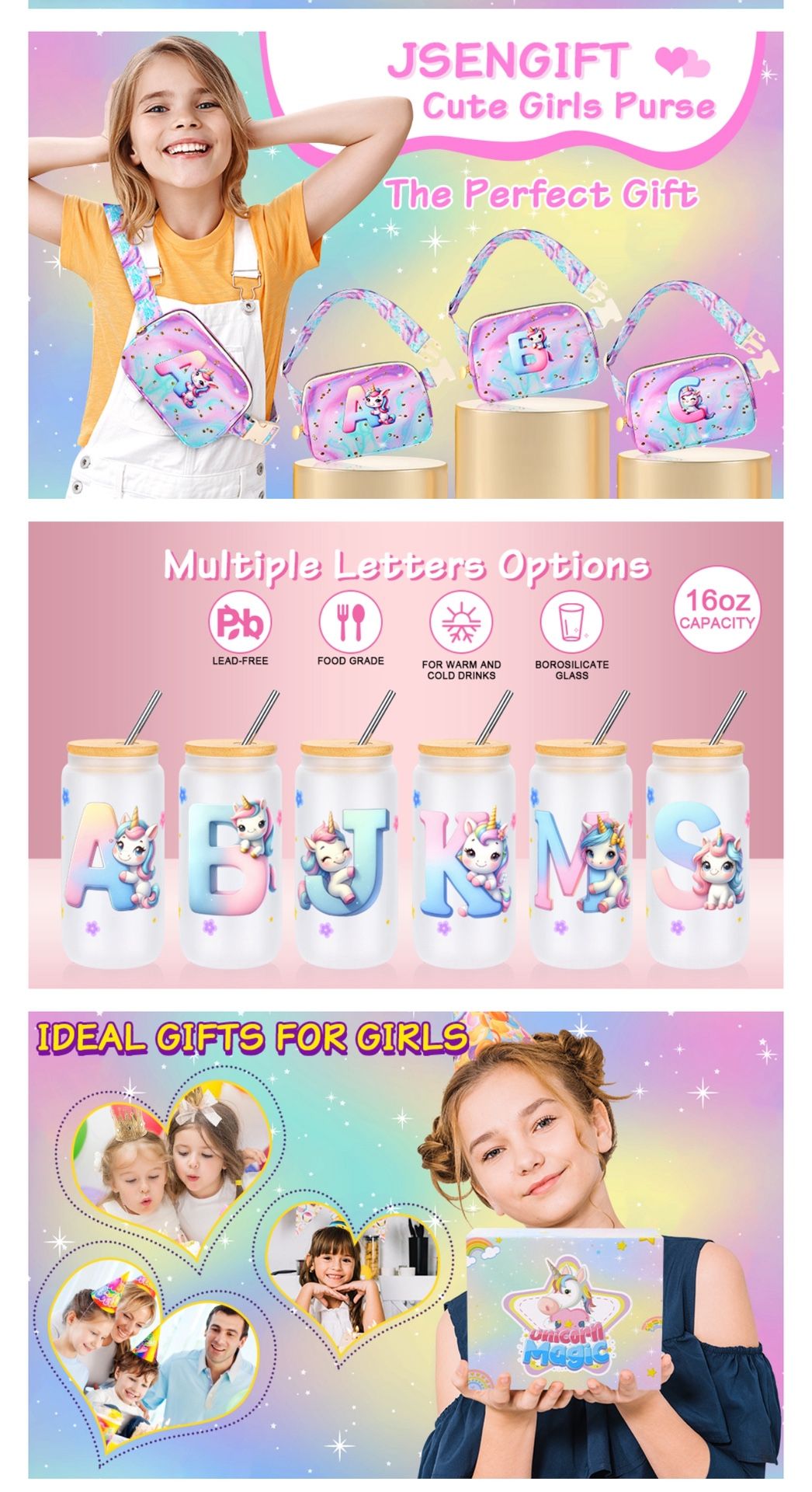 Unicorn Gift For Girl initial A