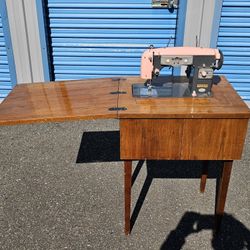 Vintage Pink Sewing Machine with Table