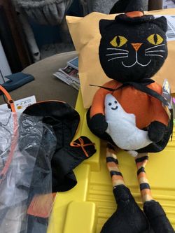 Halloween Black Cat Plush with Ghost