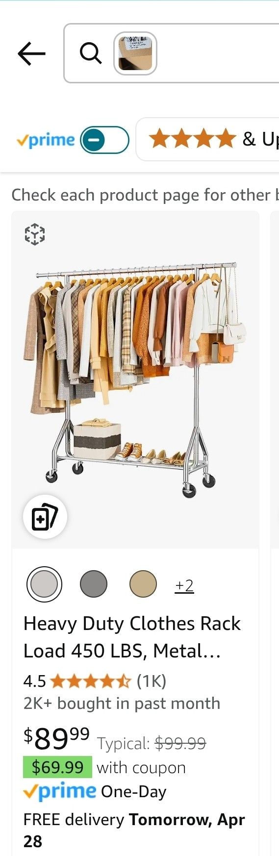 Heavy Duty Clothes Rack Load 450 LBS, Metal Garment Rack, Standing Rolling Clothing Rack for Hanging Clothes with Sturdy Wheels & Shelves, Portable Cl