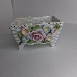 Porcelain Floral Basket-Style Planter