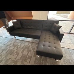 Black Leather Sectional Sofa Sleeper 