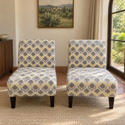 Set of 2 Matching Accent Chairs – Gray & Yellow