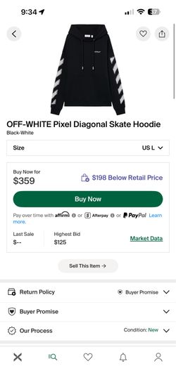 OFF-WHITE Pixel Diagonal Skate Hoodie (L)