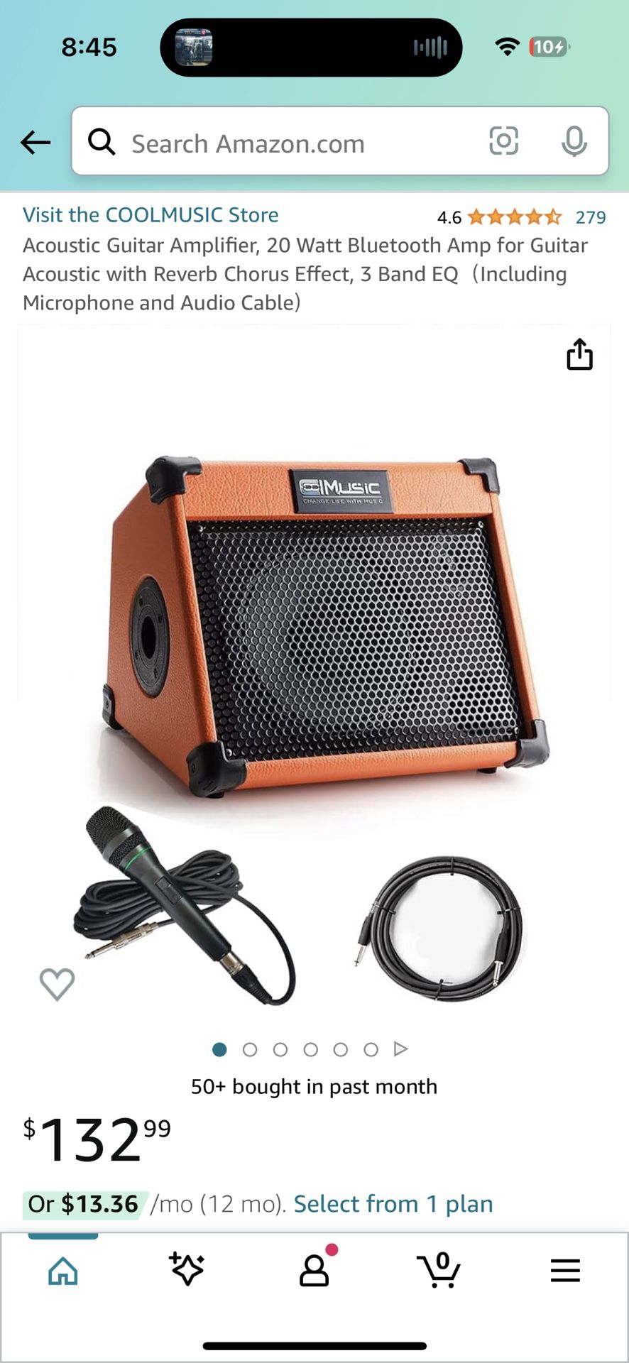 Acoustic Guitar Amplifier, 20 Watt Bluetooth Amp for Guitar Acoustic with Reverb Chorus Effect, 3 Band EQ