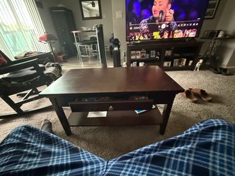 Dark Vintage Real Wood Coffee Table with Drawer