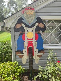 Large handcrafted wooden biker lawn ornament