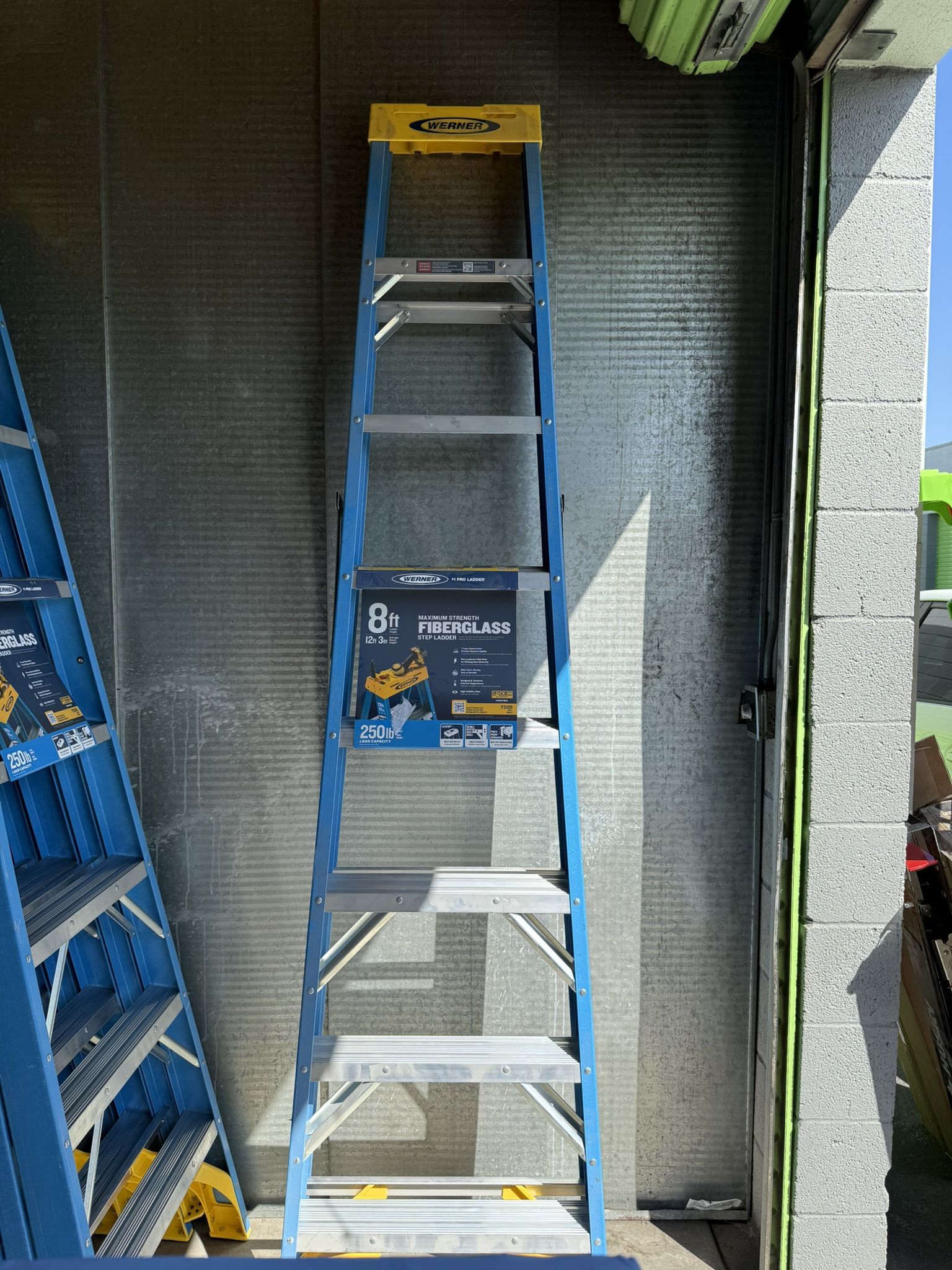 Werner 8 ft. Fiberglass Step Ladder (12 ft. Reach Height) with 250 lb. Load Capacity Type I Duty Rating