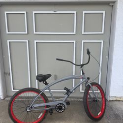 Skullxbones Beach Cruiser - Gray with Red Rims - Great Condition