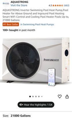 AQUASTRONG Inverter Swimming Pool Heat Pump,Pool Heater for Above Ground and Inground Pool Heating Smart WiFi Control and Cooling Pool Heater Pools Up