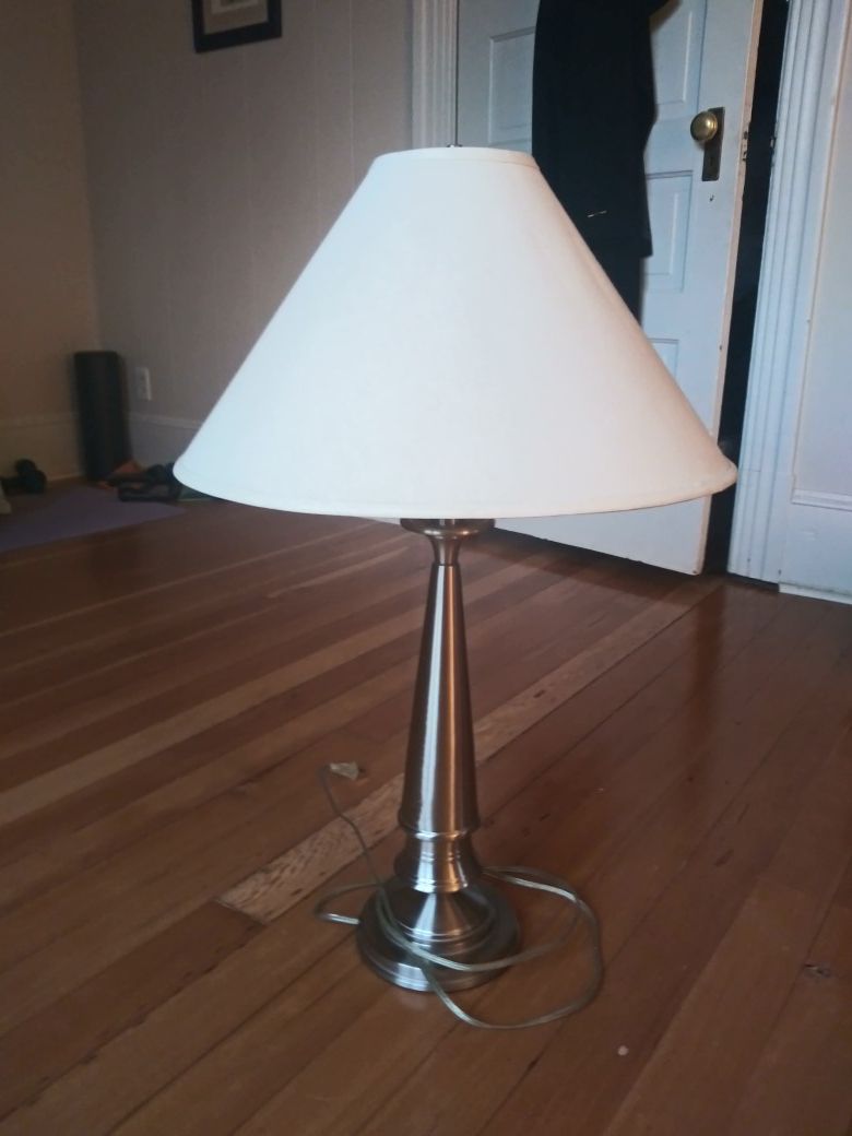 Silver lamp with cream shade