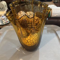 Vintage Amber Handkerchief Vase