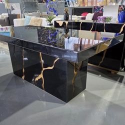 DESIGN DINING TABLE BLACK GLOSSY GOLD 73x38