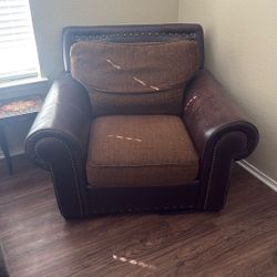 Brown Leather And Cloth Chair