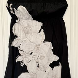 Black Strapless Dress with White Floral Print – Size L