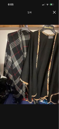 Black Plaid Trim Wrap Shawl Ponchos – Set of 2 only 17$ brand new