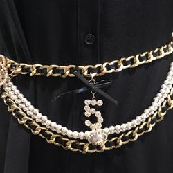 Gold Pearl Chain Pelt With Quality Crystals 