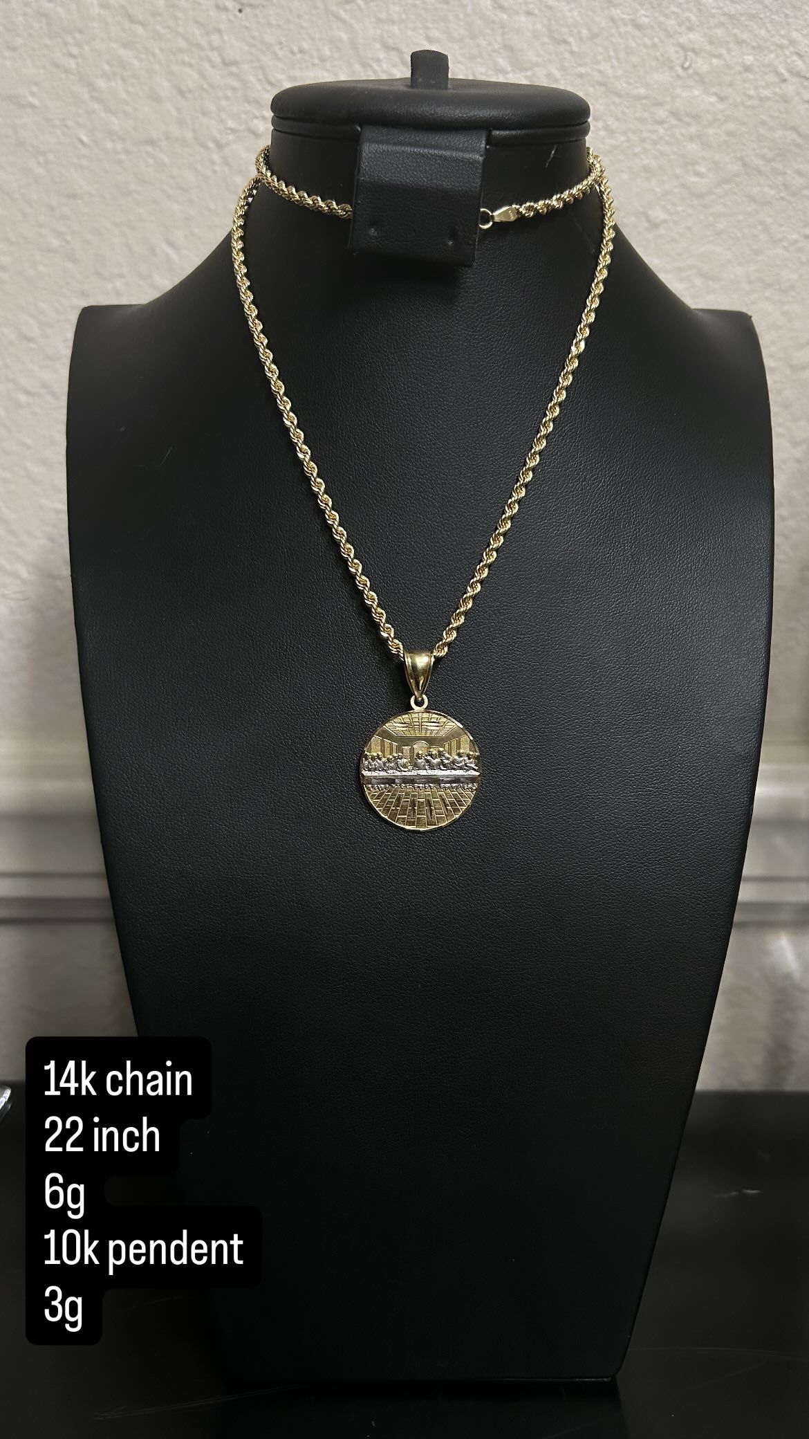 14k Rope Chain/10k Pendent