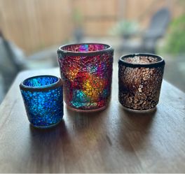 Set of 3 Mosaic Glass Votive Candle Holders
