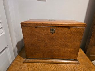 Antique Victorian English Oak Stationery Box & Writing Slope