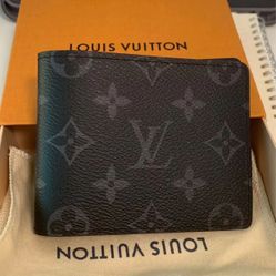 LV Slender Classic Old Flower Eclipse Compact Slim 8 Card Slots 1 Bill Holder Coated Canvas Card Wallet Wallet Small Men's Black