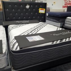New Black Diamond Leather Wrapped Bed KING