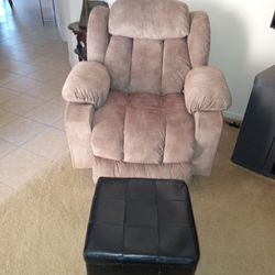 Tan Suede Chair With Black Ottoman 