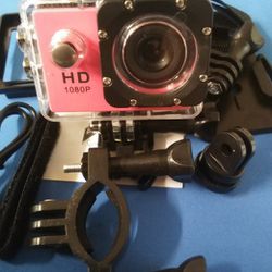 Pink 1080HD Sports Action Camera With Attachments 