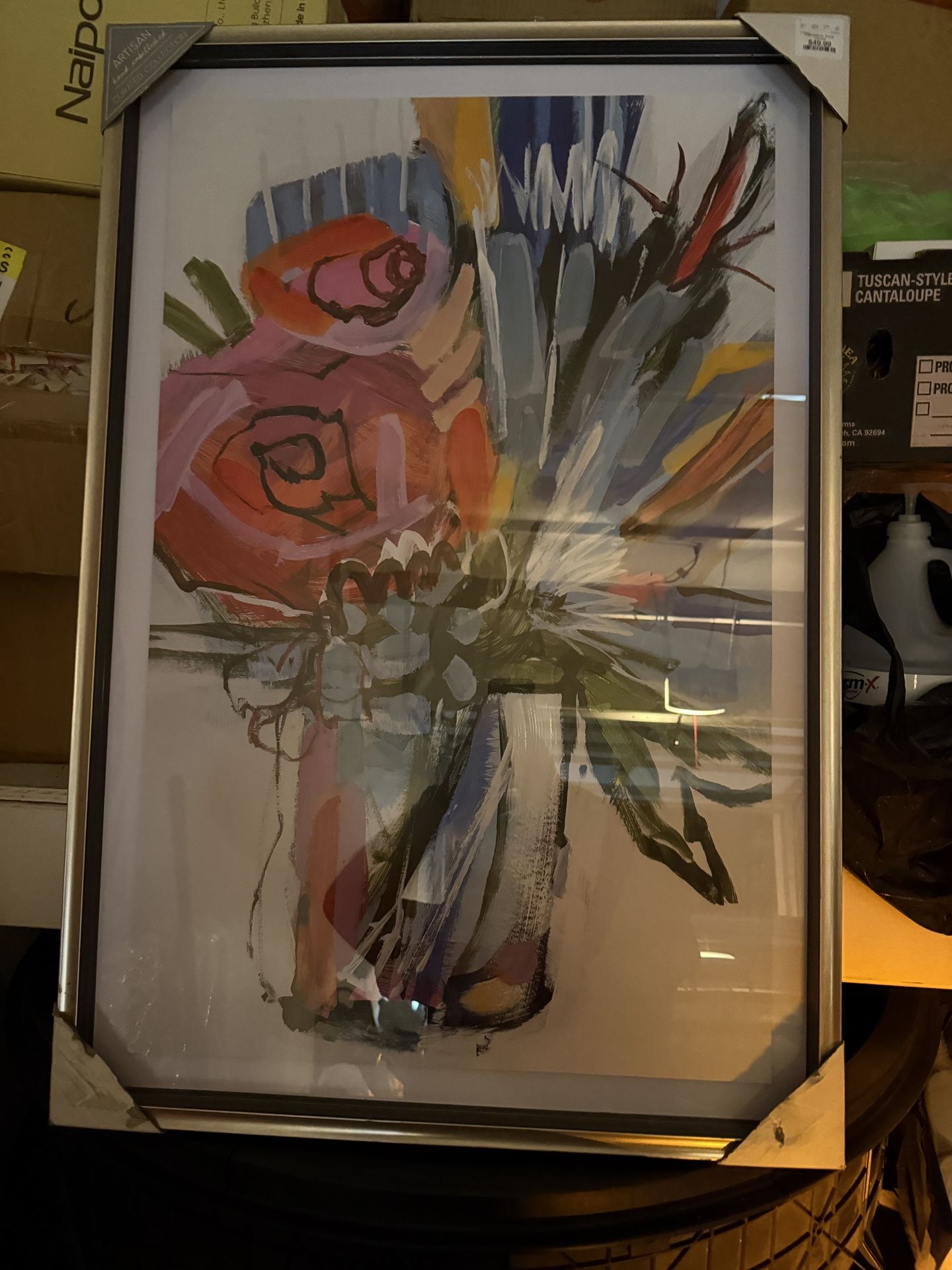 Abstract Floral Artwork in Frame - Brand New-$35