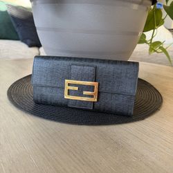 Fendi Zucchino Coated Canvas Continental Wallet in black