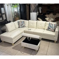 White Flannel 3-Piece Living Room Sofa Set