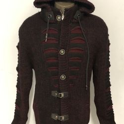 LCR Sweater Jacket Knitted Modern Fit Burgundy /black 5x