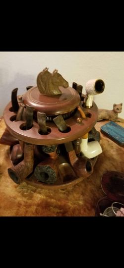 Vintage Walnut Pipe Humidor with Pipes