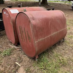 Two large oil storage tanks