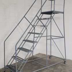 Warehouse Rolling 8 Step Ladder With Deep Top Step 80" Top Step 110" Overall Height