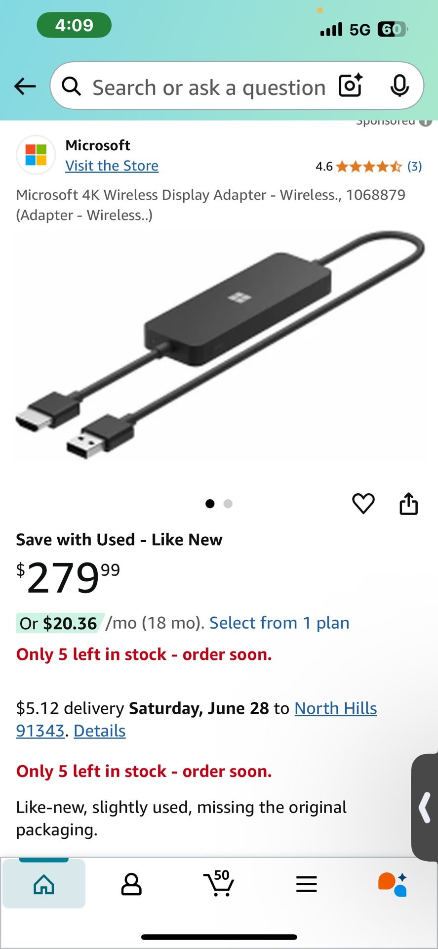 Discontinued Microsoft 4K Wireless Display Adapter - Wireless
