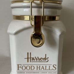 Vintage Collectible Harrods Knightsbridge Food Halls White Storage Jar Coffee Canister Container Kitchen Accent