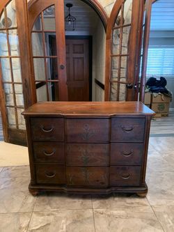 Wood Dresser with Floral Painted Drawers