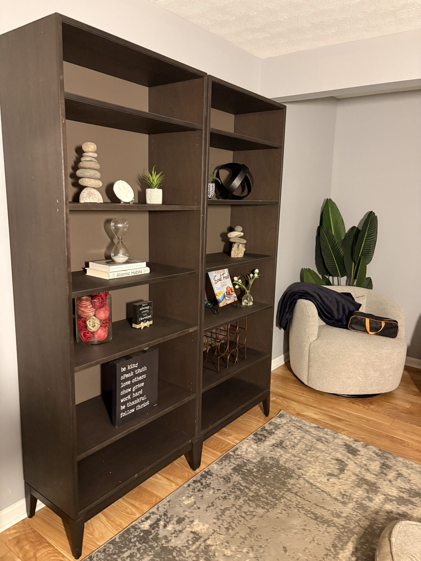 Modern Dark Brown Bookshelves – 80” Tall, 31” Wide (Set of 2)